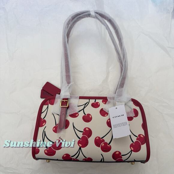 NWT Coach Swing Zip Shoulder Bag W/Cherry Print Leather/Brass/Chalk Multi CZ494 - Picture 9 of 9